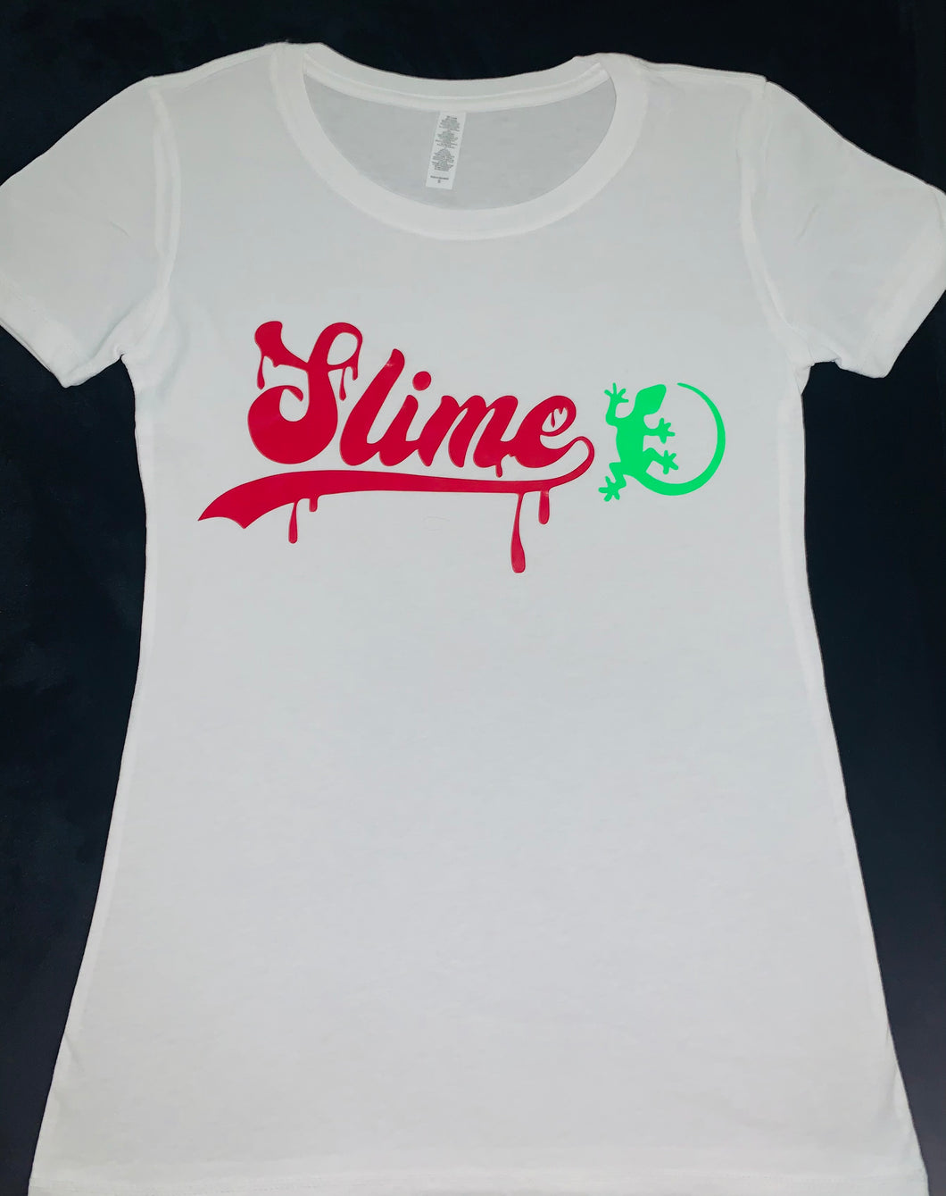 White & Red Slime women’s T w logo lizard